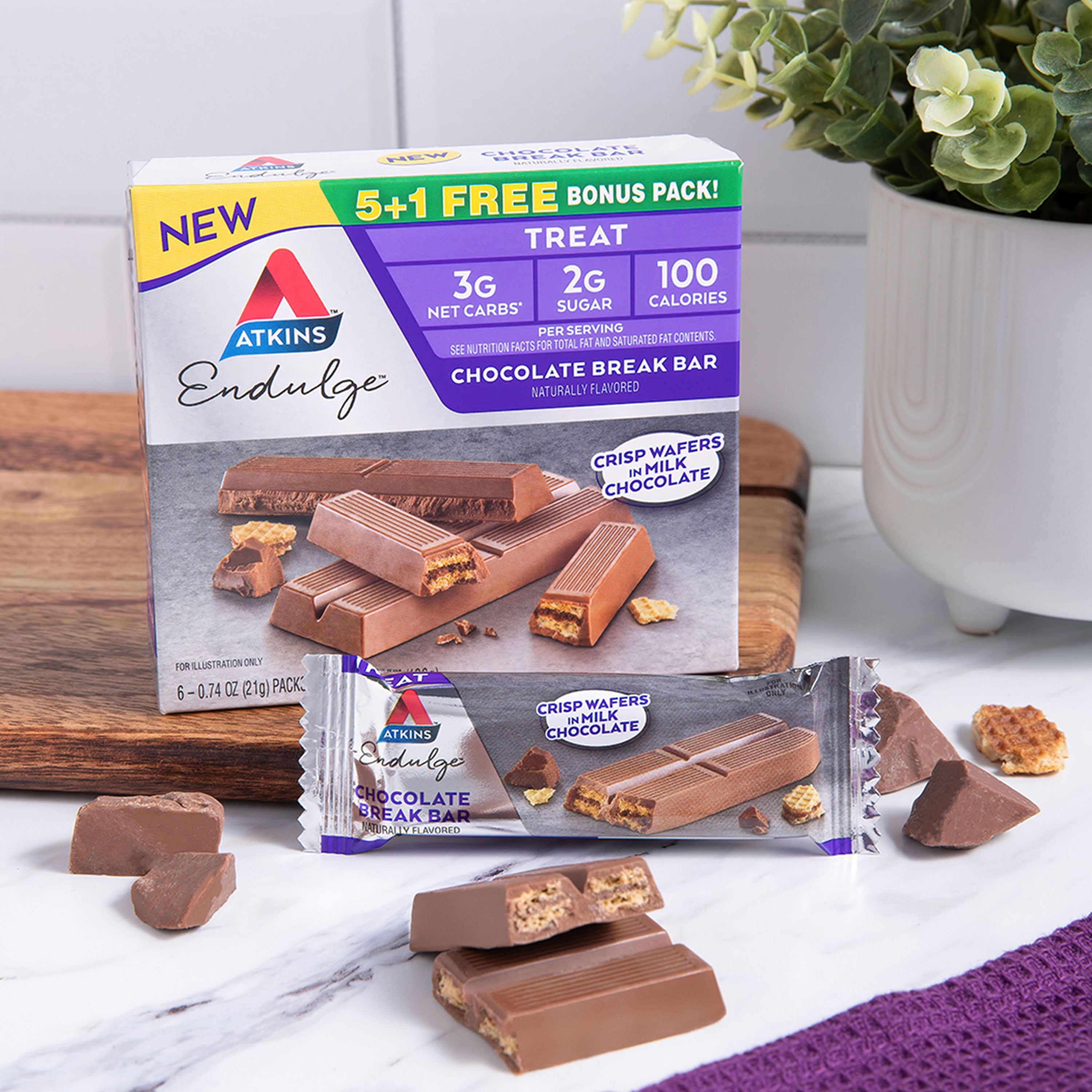Atkins Endulge Treat, Chocolate Break Bar, Keto Friendly, 6 Ct