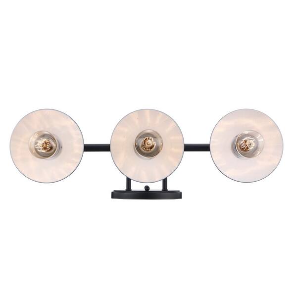 Glenhurst 25 in. 3-Light Industrial Farmhouse Black Bathroom Vanity Light Fixture with Metal Shades