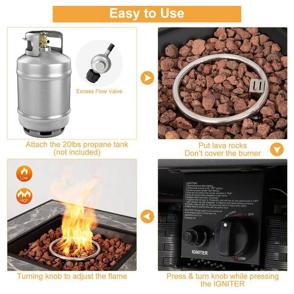 35 in. Propane Gas Fire Pit Table Patio PE Wicker Rattan w/Lava Rocks PVC Cover