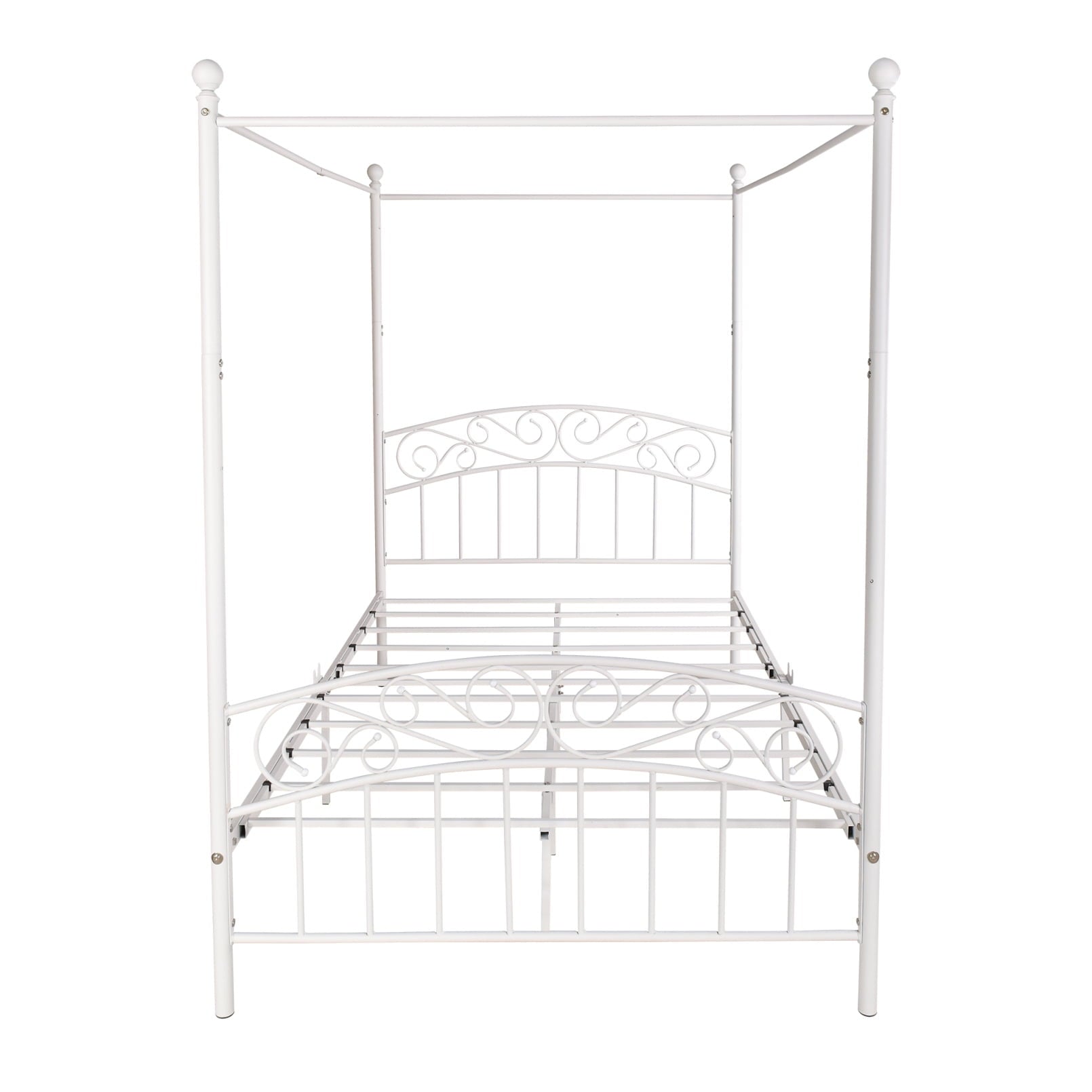 Canopy Bed Frame Full with Headboard and Footboard, White Canopy Bed with Center Support Legs, 4 Poster Bed Frame Platform Bed Frame, Easy to Assemble