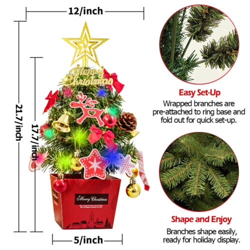 Artificial Small Christmas Tree with Light Mini Tabletop Decor Tree DIY Ornament