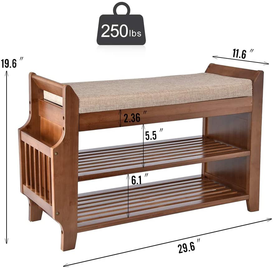 Elecwish 2-Tier Shoe Rack, Bamboo Bench with Umbrella Stand, Brown