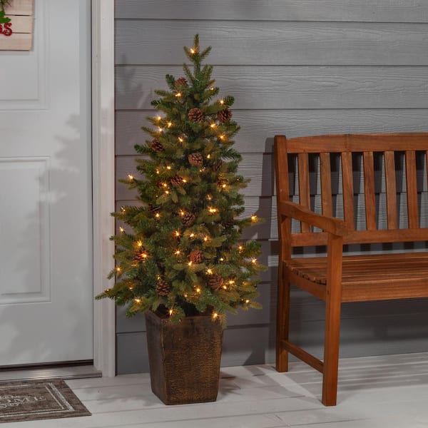 4 ft. Pre-Lit Natural Cut Georgia Pine Artificial Christmas Tree with Clear Lights in Pot