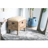 DecMode Wood Floral Intricately Carved Storage Stool with Cream Burlap Top, Beige