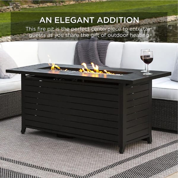 57 in. Rectangular Aluminum Fire Pit Table with Glass Rocks