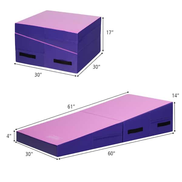 Pink 60 in. x 30 in. x 14 in. Folding Incline Gymnastics Mat Cheese Wedge Shape Tumbling Mat w/Handles (12.5 sq. ft.)