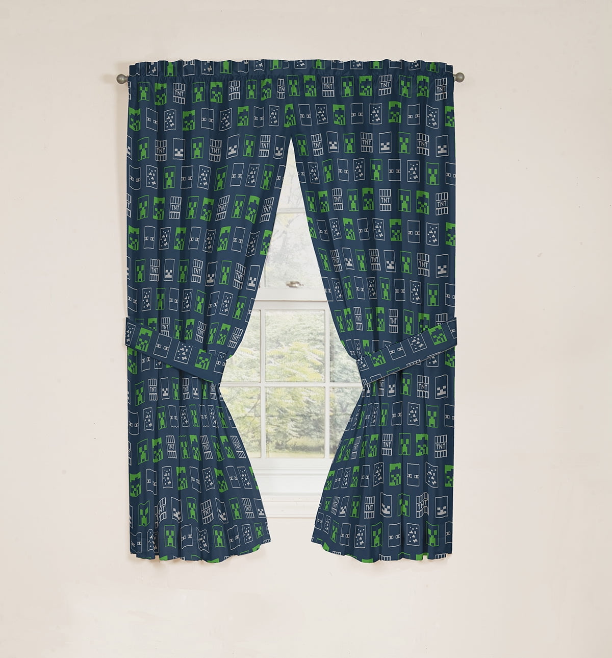 Minecraft Icon Adventures Kids Window Drapes, 82 x 63, Microfiber, Green, Mojang, Gaming Bedding