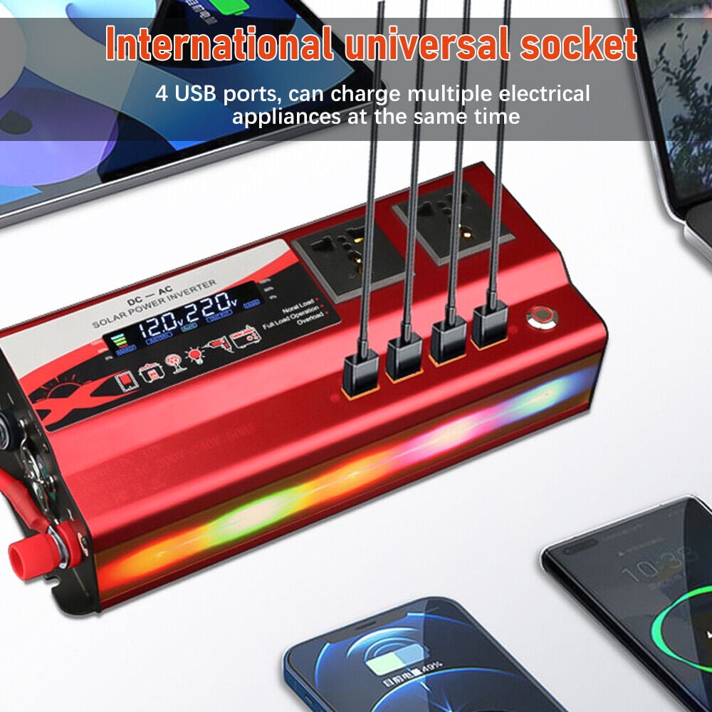 MDHAND 3000/4000/6000W Vehicle Car Power Inverter DC 12V to AC 110V Converter Modified Sine Wave,4 USB Outlets RV Solar Converter LED