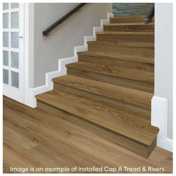 Bronze Belmont Ok/Moose Lk/Tanned Chstr 47in.Lx12.15in.Wx1.69in.T Laminate Stair Tread and Reversible Riser Kit Adhesive