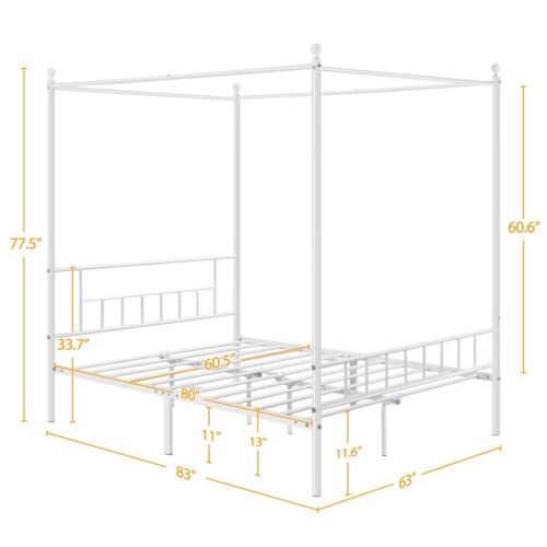 Metal Canopy Bed Frame With Headboard/Foot<wbr/>board Four-poster Bed Twin/Full/Quee<wbr/>n