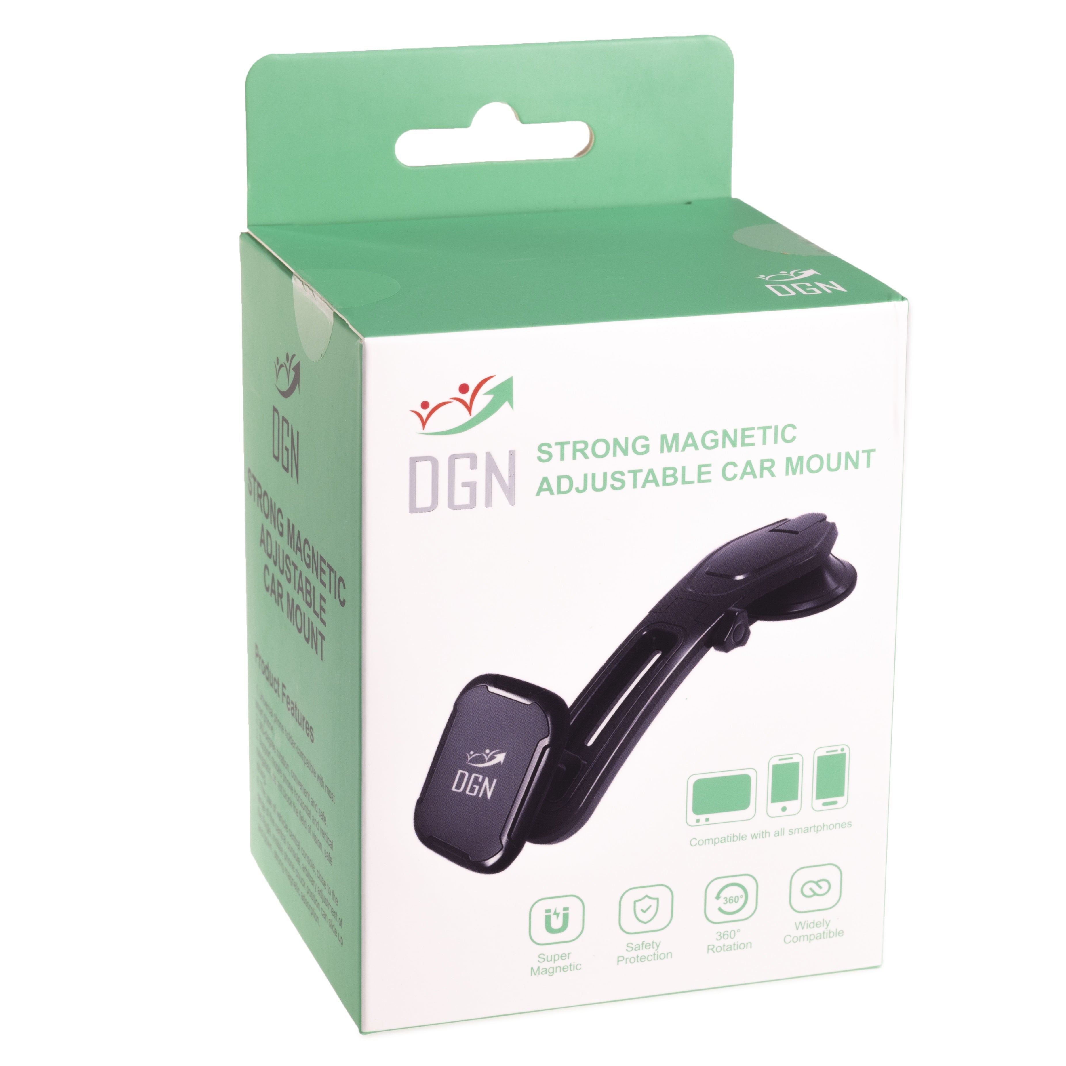 DGN Adjustable Strong Magnetic Car Phone Mount for Dashboard & Windshield, Adjustable Arm, Adjustable Head, Handsfree Phone Stand, Compatible with iPhone, Samsung & All Phones