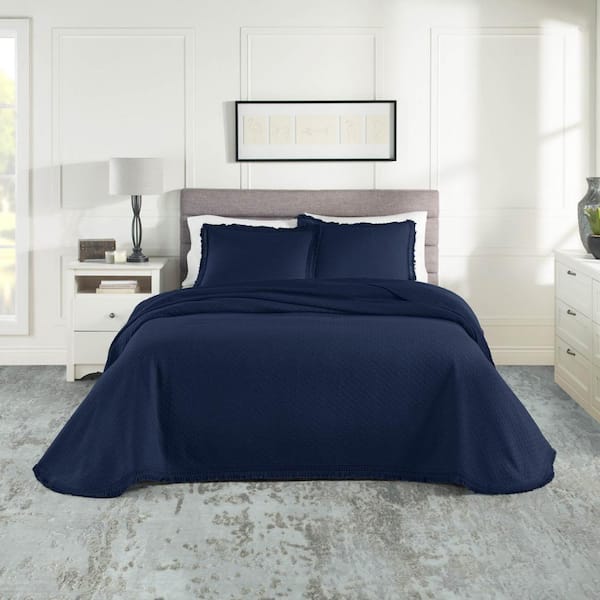 Woven Jacquard Cotton Blend Queen Navy Bedspread Set