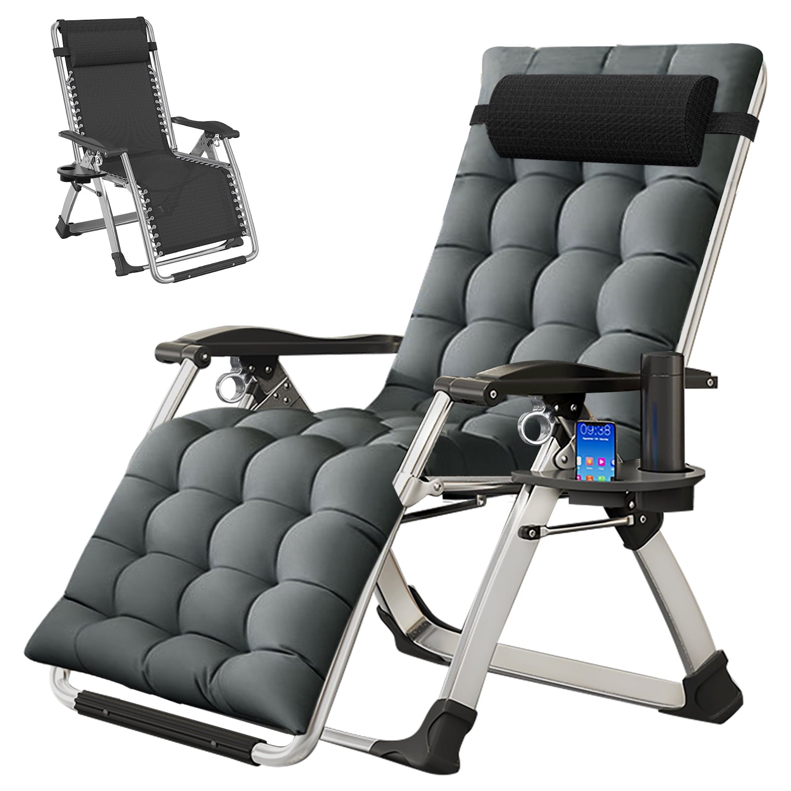 Lilypelle Zero Gravity Chair with Double Sided Pearl Mat Folding Lounge Recliner Chairs with Cushion,Cup Holder,Pillow