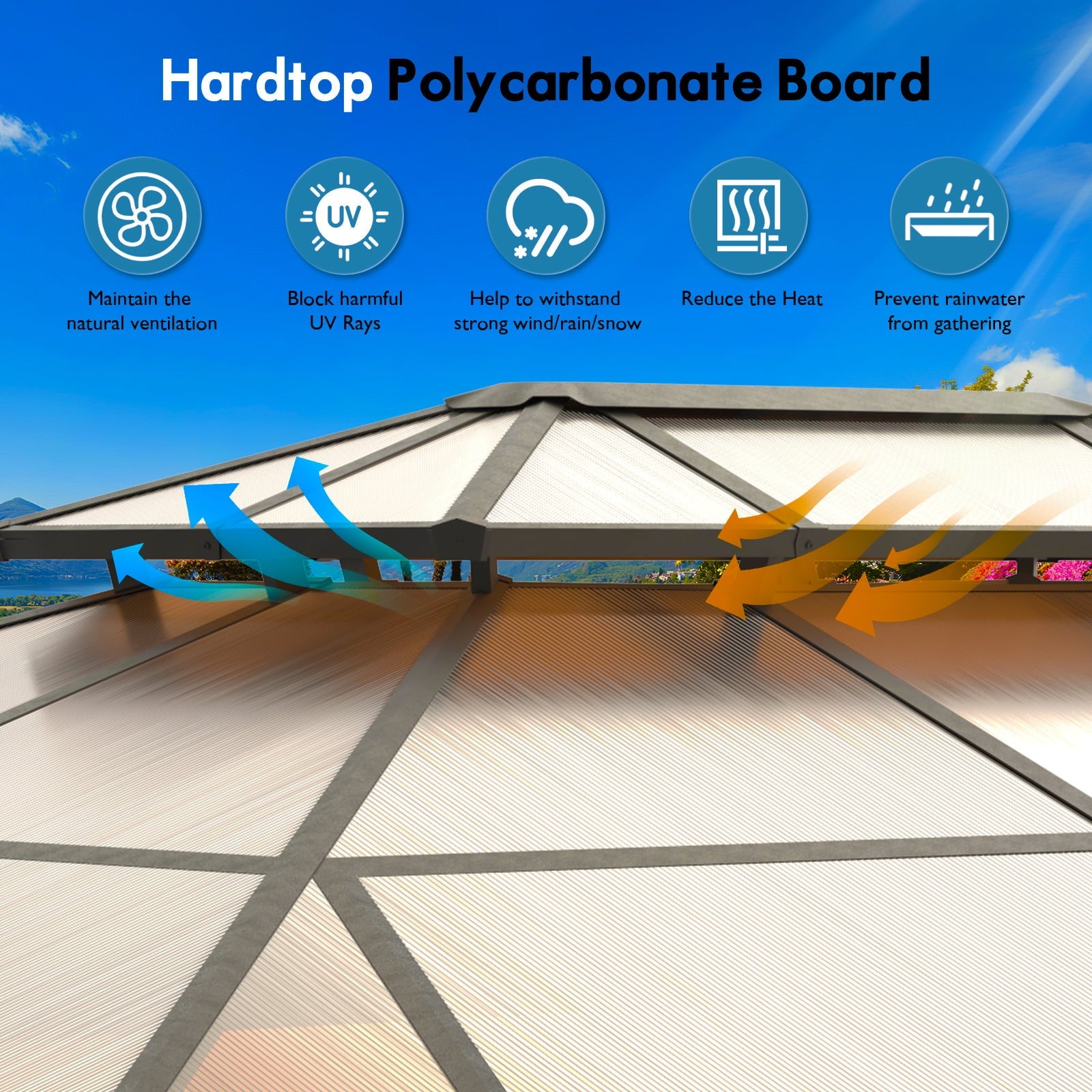 Aoxun 10 ft. x 13 ft. Hardtop Gazebo, Double Polycarbonate Roof Aluminum Frame Gazebo W/Curtain and Netting, Brown