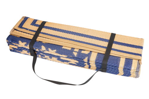 9x12 Reversible RV Outdoor Patio Mat, Camping Mat, Interlocked Squares, Blue