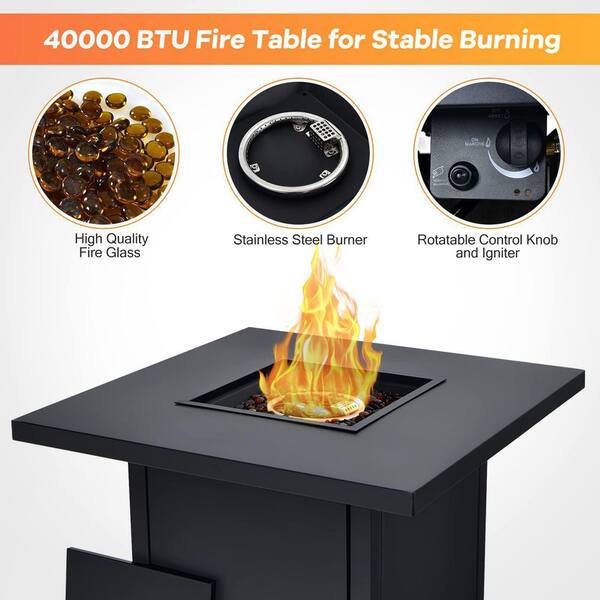 32 in. Steel Propane Fire Pit Table with Lid and Fire Glass