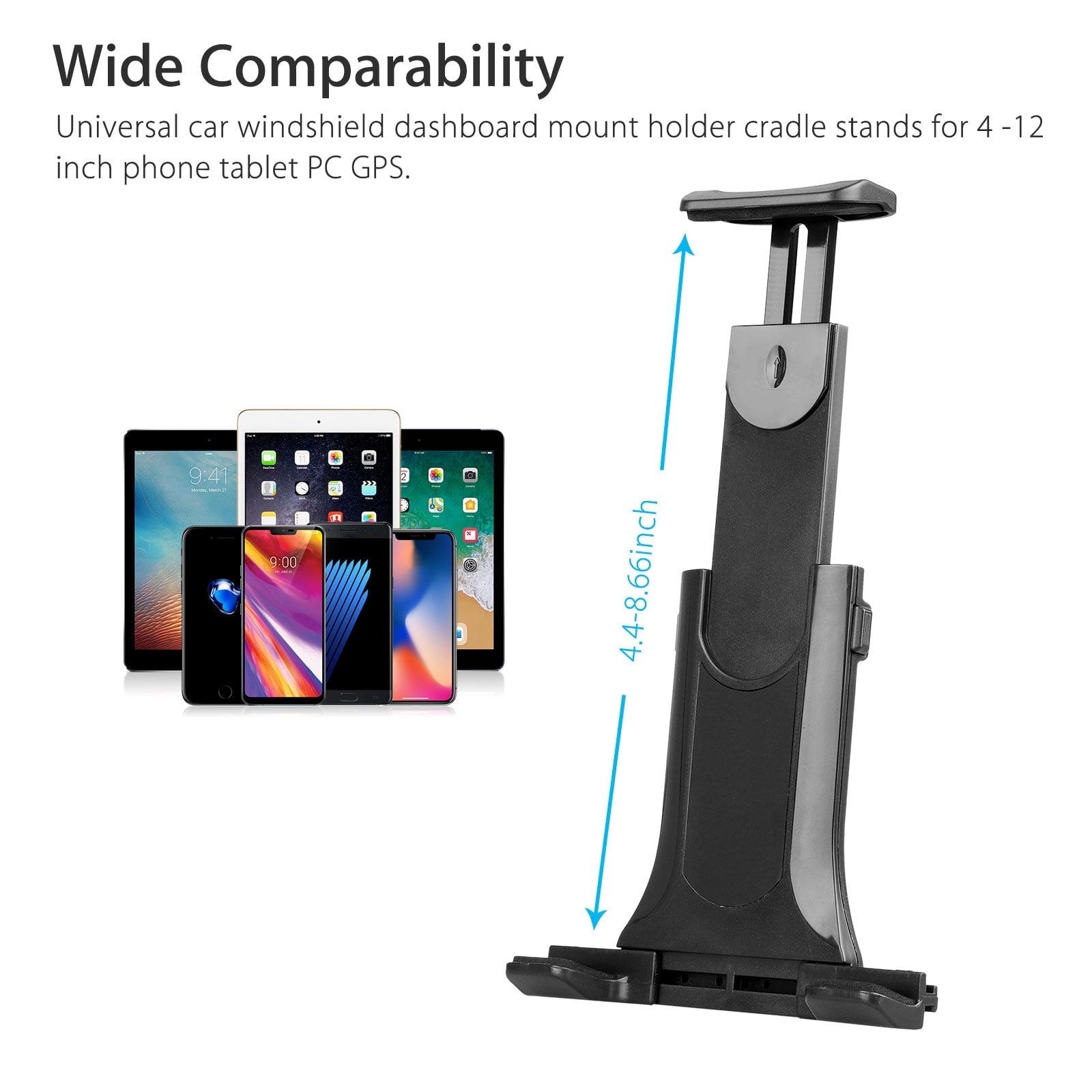 Tablet Car Mount Holder, TSV Long Arm Suction Cup Mount Stand Cradles for 4-12inch Tablet Cell Phone SUV Truck Vehicle Auto, Windshield Mount Holder, 360degree Rotating Hands-Free Navigation