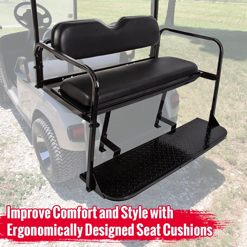 Kojem Flip Folding Rear Back Seat Kit Compatible with EZGO TXT Golf Cart | Black Cushions | 1995 & Up - You Will Receive (2) Packages