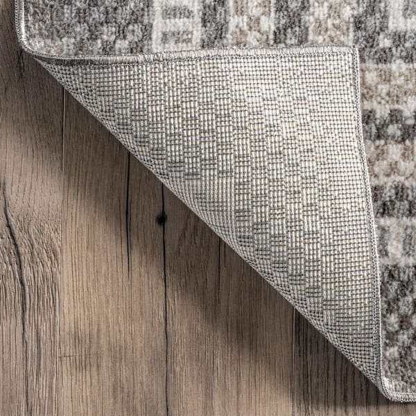 Anya Machine Washable Casual Border Gray 5 ft. x 8 ft. Area Rug