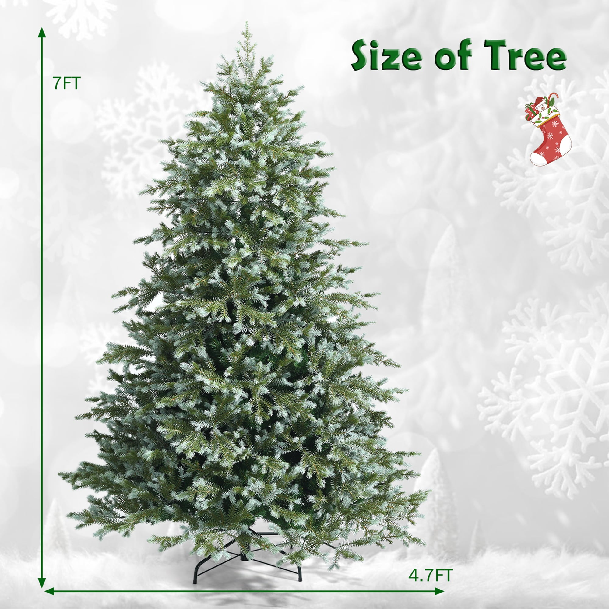 Gymax 7 Ft Artificial Christmas Tree Unlit Hinged Xmas Tree w/ Metal Stand
