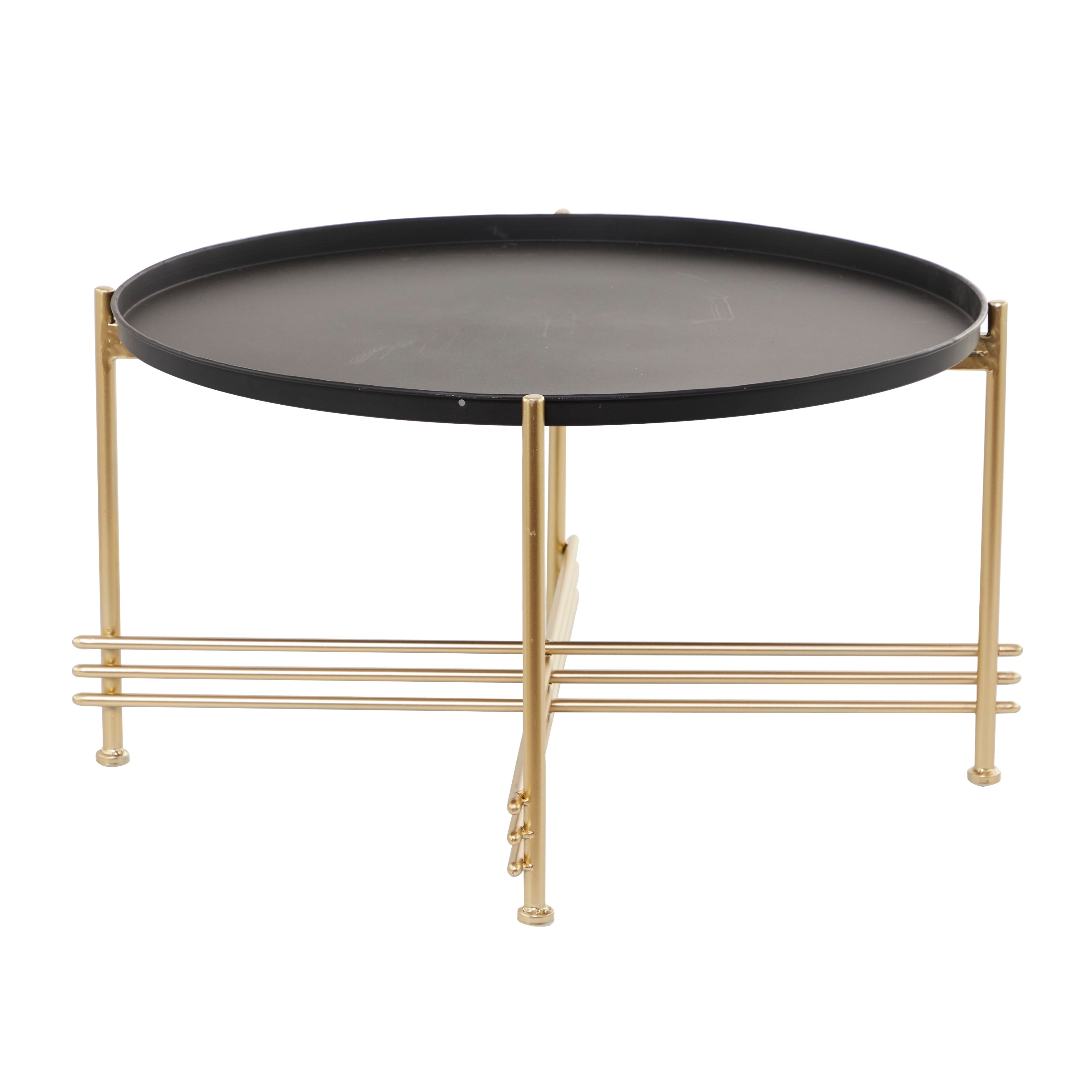 Studio 350 Black Metal Coffee Table with Gold X Shaped Base - 33 x 33 x 19