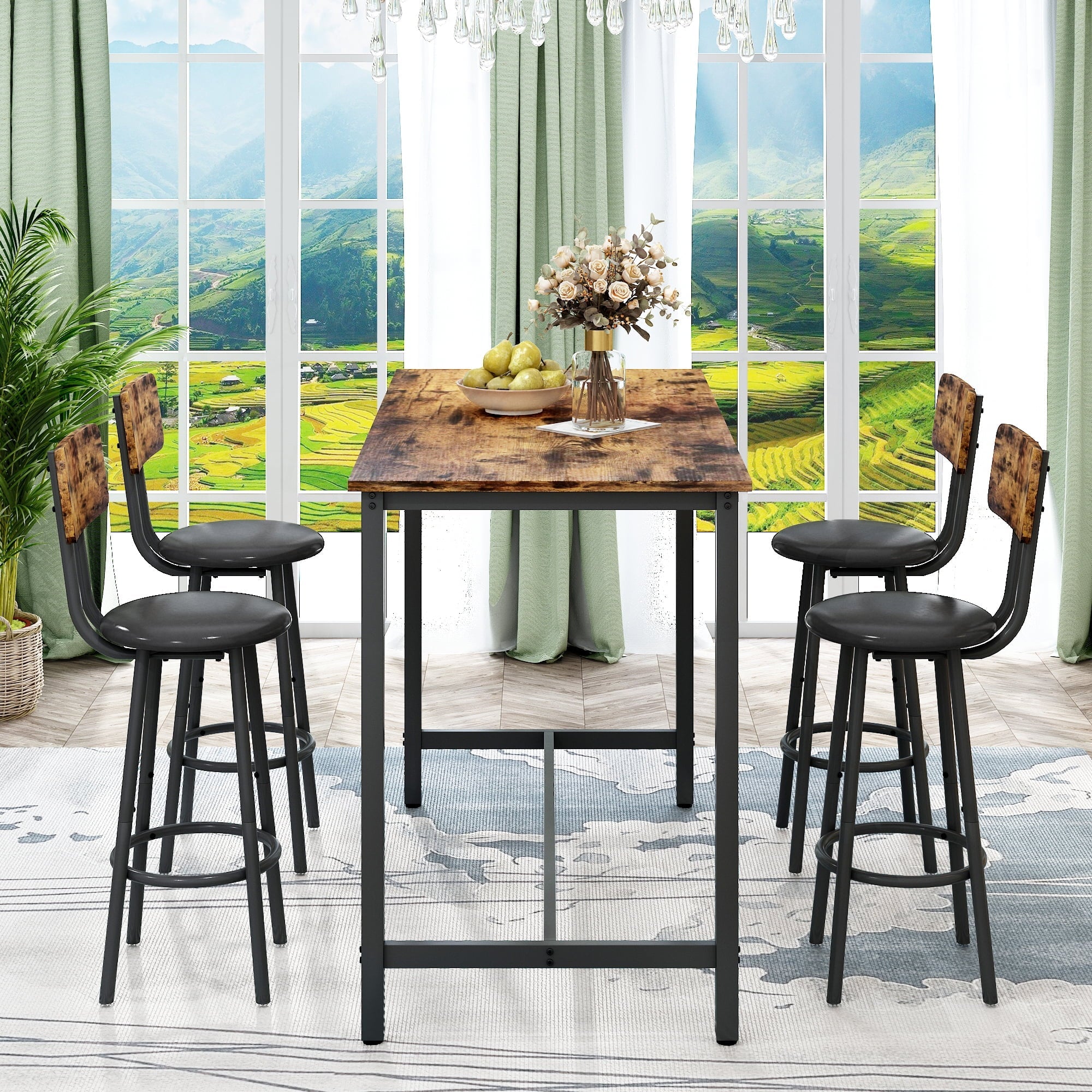 5 Piece Dining Set, Modern Dining Table and Chairs Set for 4, Kitchen Counter Height Dining Table Set with 4 Upholstered Chairs, for Small Space, Breakfast Nook, D7157