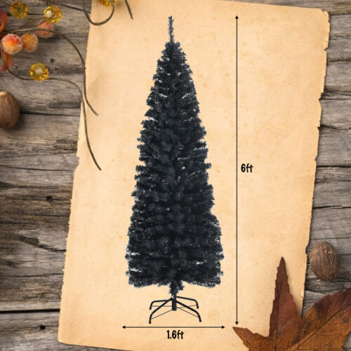 6' Halloween Decoration Pencil Tree  Unlit Black Christmas Tree W/ 520 PVC  Tips