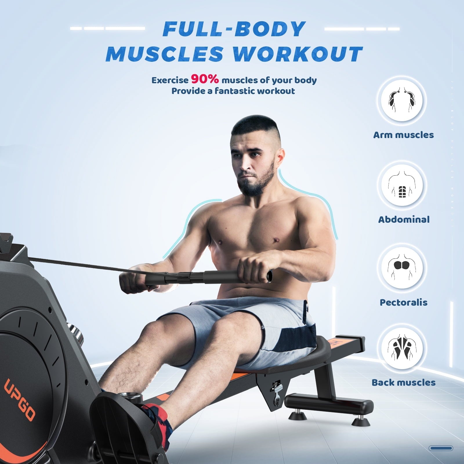 UPGO Magnetic Rowing Machine 350lbs Weight Capacity and 8 Level Resistance, Foldable Rower for Home with LCD Monitor