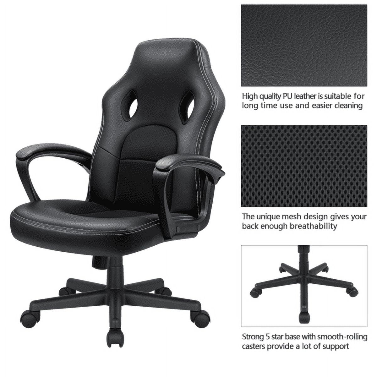 Vineego High Back Office Chair Faux Leather Gaming Racing Chair Ergonomic Adjustable Swivel Executive Chair, Black