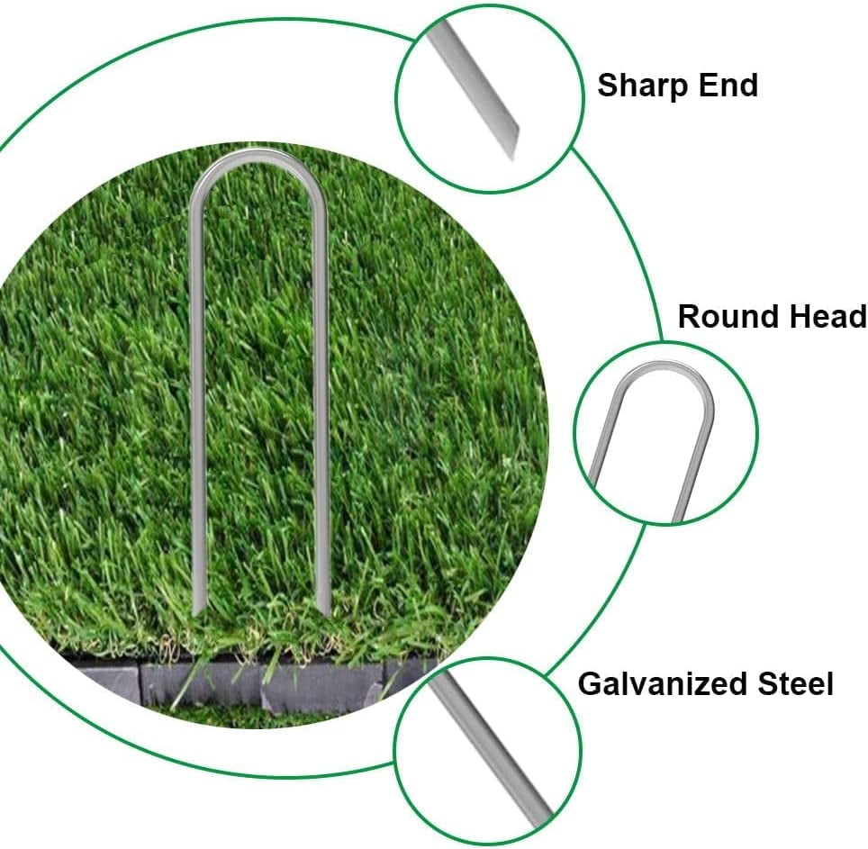 AAGUT 16 Pack Garden Landscape Staples 6 Inch Soaker Hose Stakes 11 Gauge Drip Line Irrigation Stakes Water Hose Hooks Galvanized Lawn U Pins Sod Nails