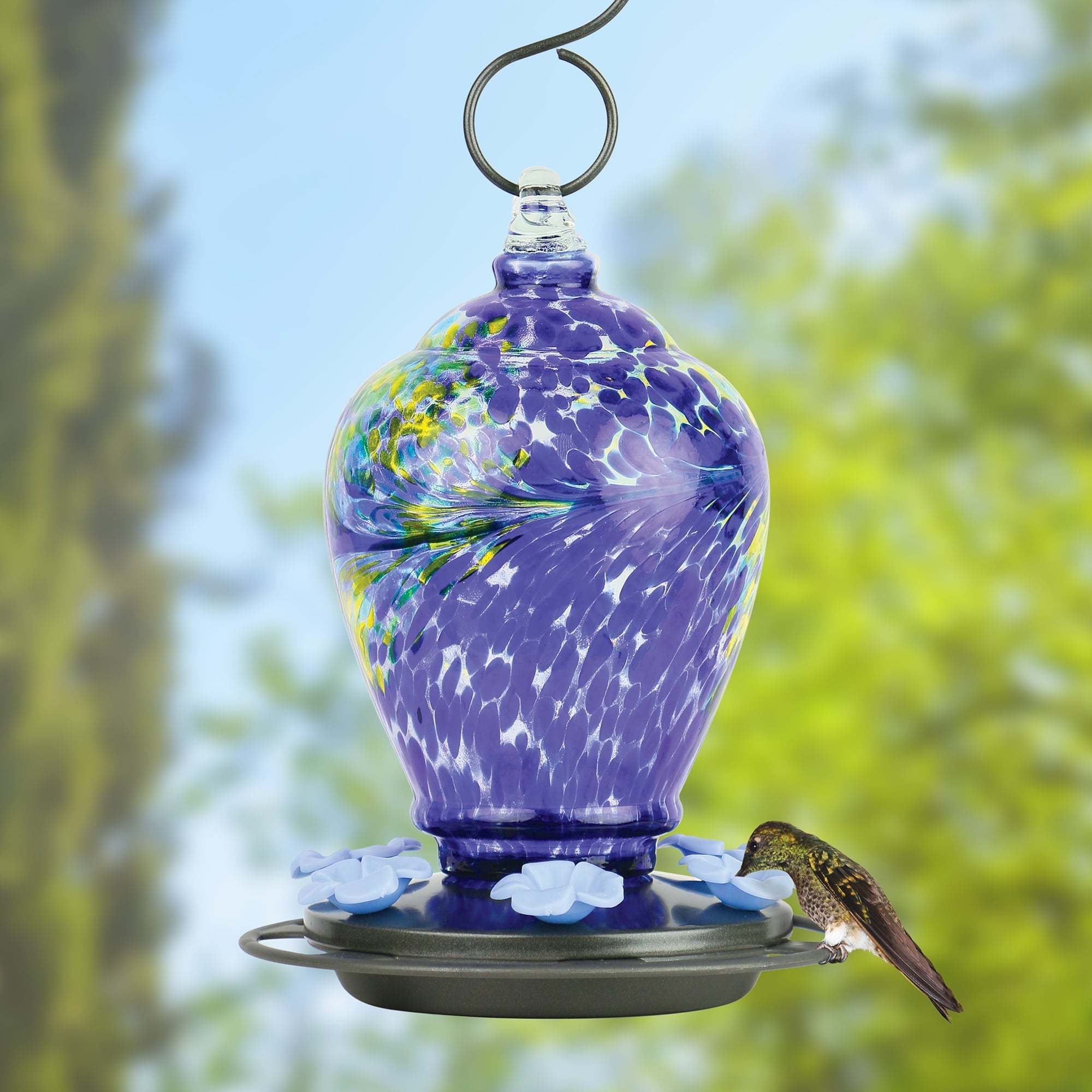 Nature's Way Artisan Glass Gravity Hummingbird Feeder 28 oz, Spring Rain