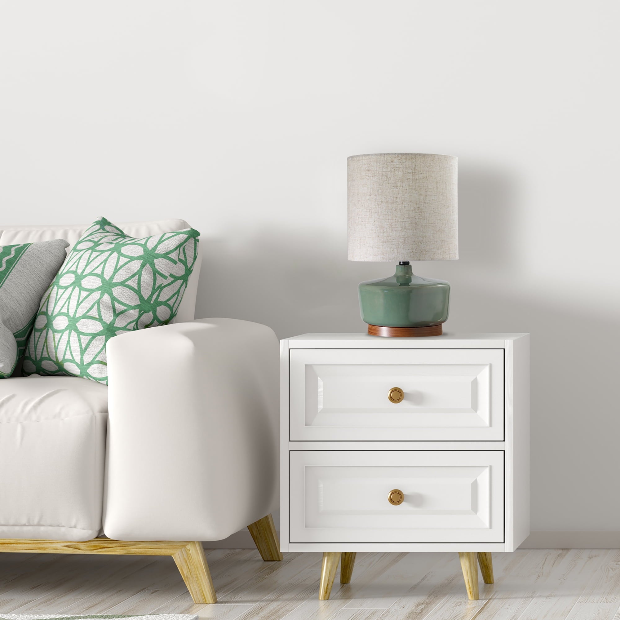 Better Homes & Gardens Modern Mid-Century Ceramic Table Lamp with Wood Base, 17