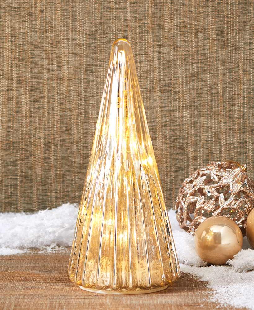 LIGHTED MERCURY GLASS CONE DESIGN CHRISTMAS TREE MANTEL TABLE DECOR-2 SZ
