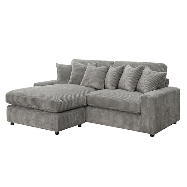 Tavia 63 in. Square Arm 2-piece Fabric L Shaped Sectional Sofa in. Gray Corduroy