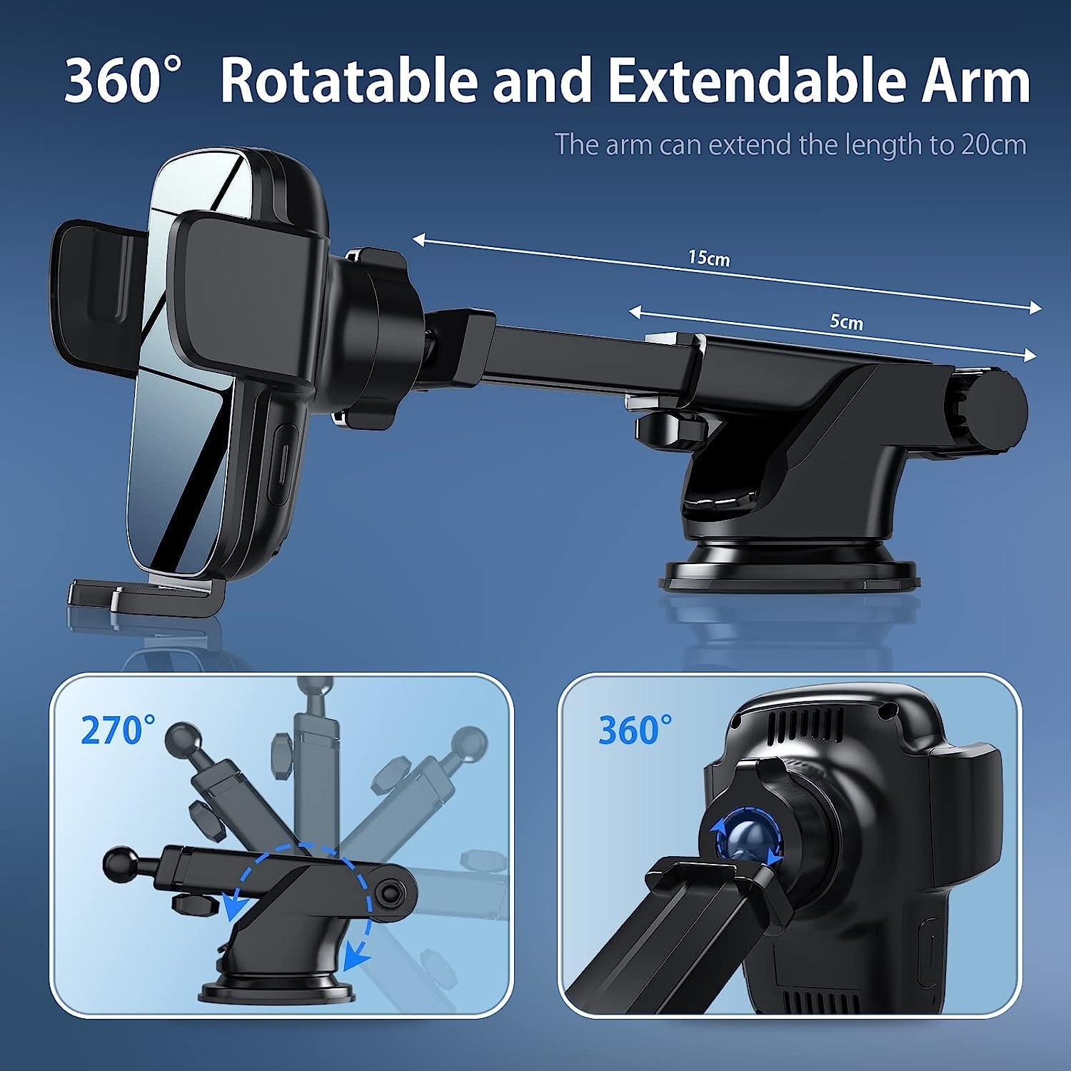 Hoey 3 in 1 Wireless Car Charger, 15W Smart Sensor Auto Clamping Air Vent Dashboard Windshield Car Phone Holder Mount, Compatible for iPhone, Samsung, Google, LG, etc