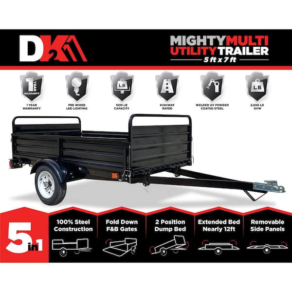 1639 lb. Payload Capacity 4.5 ft. x 7.5 ft. Utility Trailer Kit with Bed Tilt and Collapsing Ends to Extend Bed to 12 ft