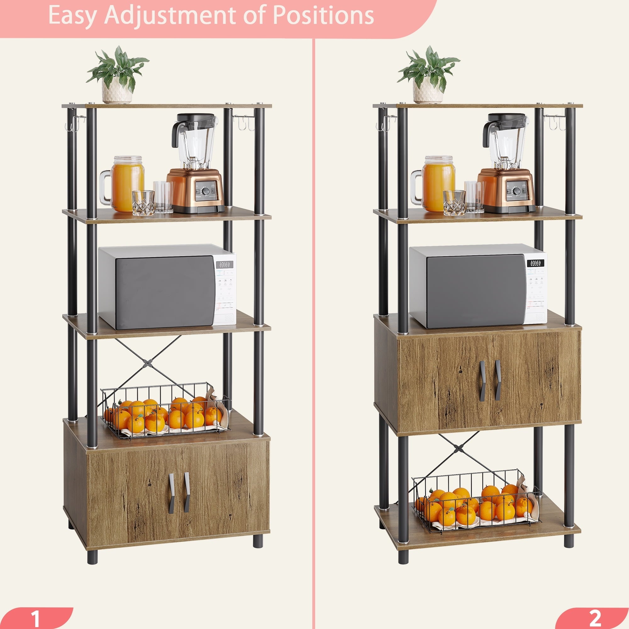 Bestier 4-Tier Bakers Rack with Wood Cabinet, Oak Beige