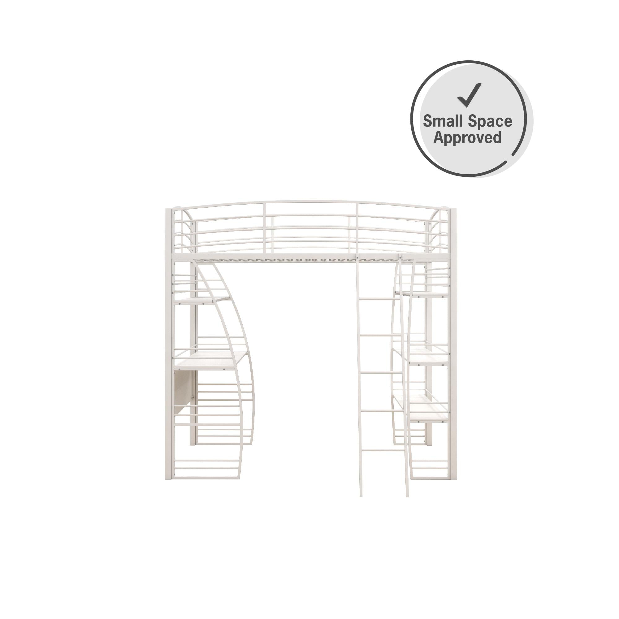 DHP Sage Studio Twin Metal Loft Bed with Integrated Desk and Shelves, Off White