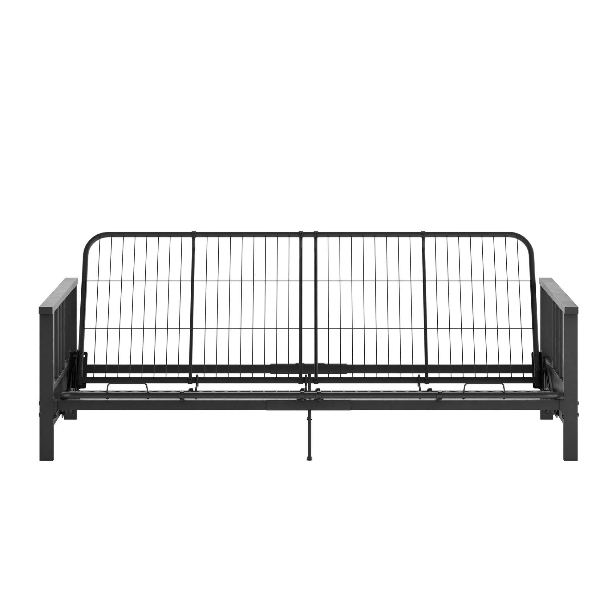 DHP Harlow Full Metal Arm Futon with 6-Inch Thermobonded High Density Polyester Fill Black Microfiber Mattress