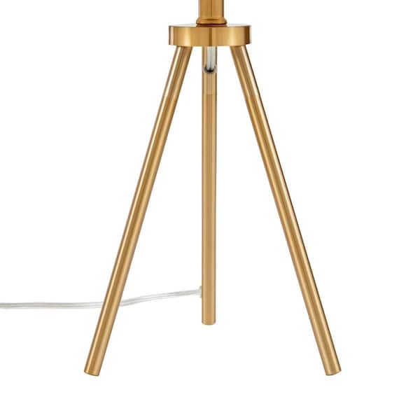 Quinby 22 in. Gold Tripod Table Lamp with White Fabric Shade