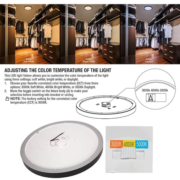 Low Profile 15 in. Round Crackle Lens Oil Rubbed Bronze LED Flush Mount with Night Light Feature