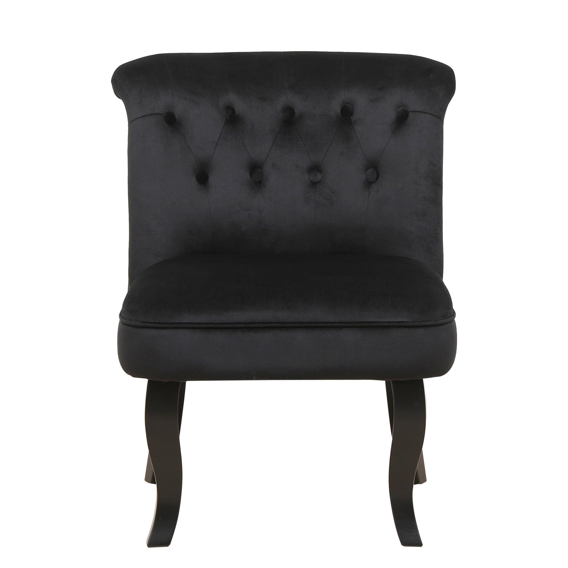 Modern Velvet Dining Chair with Solid Wood Legs, Tufted Vanity Chairs with Back, Accent Chair with Wood Frame, Single Sofa Chair for Bedroom, Living Room, Office, Study Room, Black