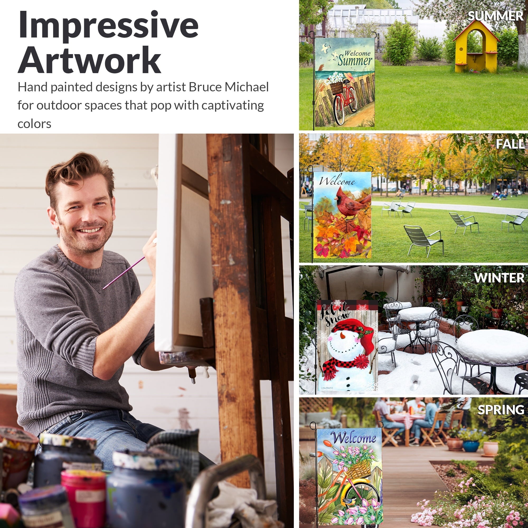 Garden Flags (Set of 10) Double Sided 12 x 18 inch Seasonal Flags with Anti-Wind Clip Stopper