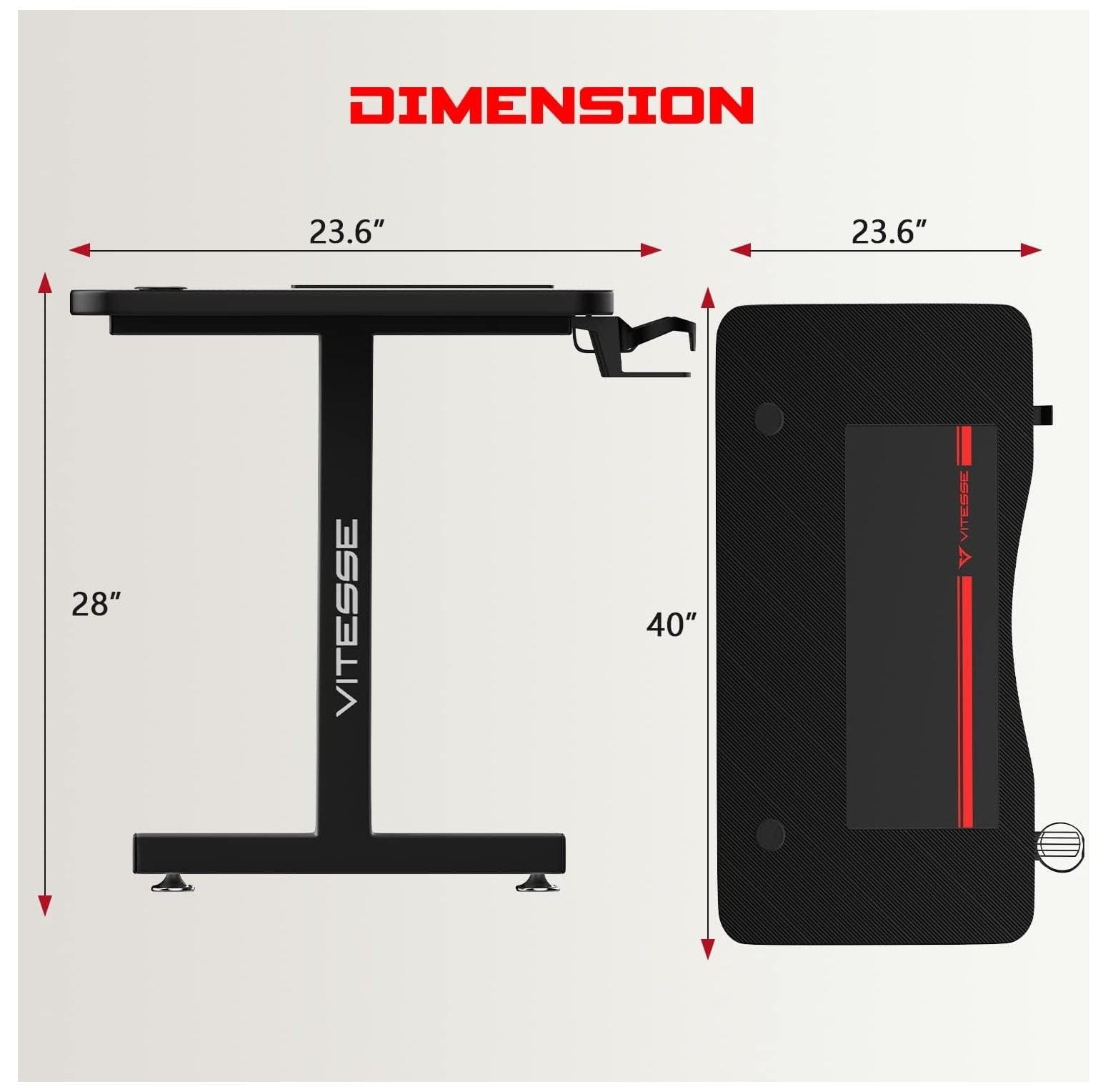 Quexis Gaming Desk 40 inch,PC Gaming Table,T-Shaped Gaming Computer Desk with Free Mouse Pad,Racing Style Professional Gamer Game Station,Carbon Fiber Home Office Desk with Cup Holder&Headphone Hook
