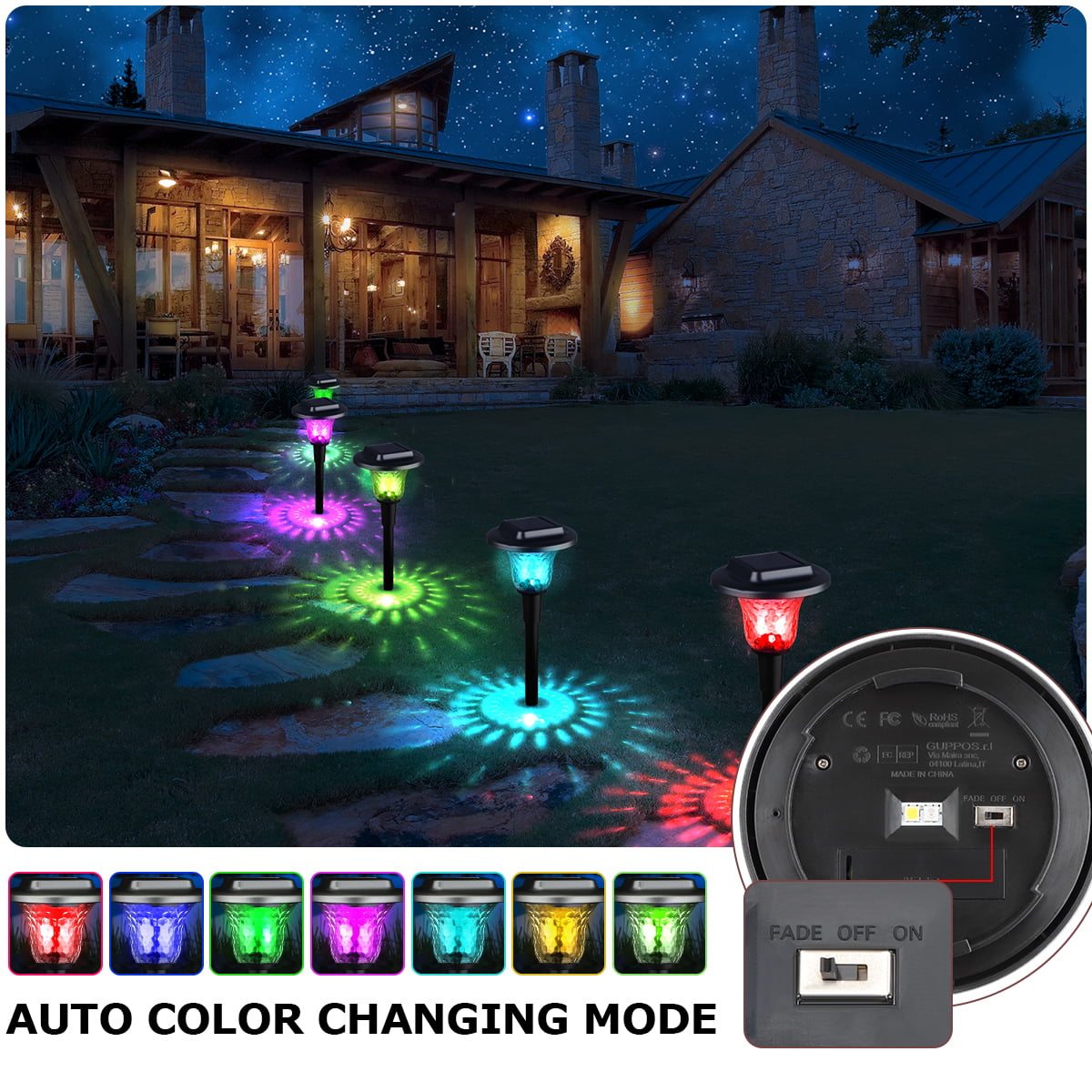Solar Outdoor Lights, 8 Pack Solar Pathway Garden Lights JLAA, Color Changing and Warm White, 25 Lumens High Brightnes, Premium Glass, IP65 Waterproof