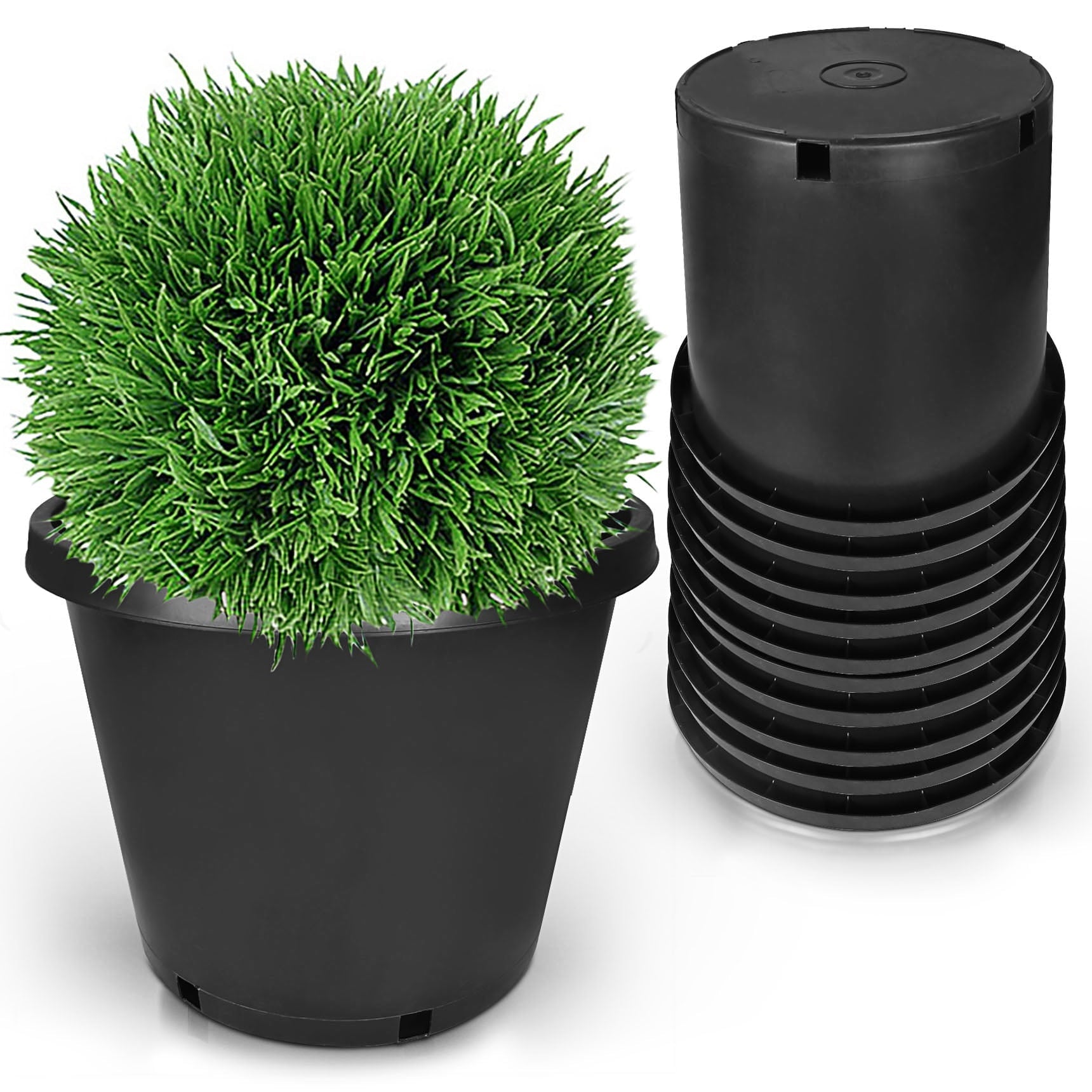 hostic 10-Pcs Black 15 Gallon Circular Seedling Pots Plastic Plant Pots Seedling Cups Nursery Pots Plant Containers