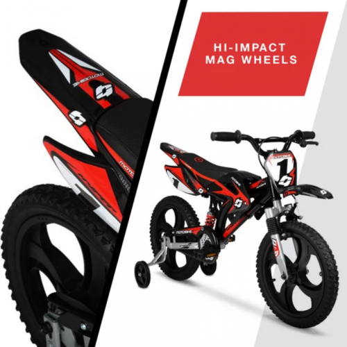 New Hyper Bicycles 16in Kids Mag Wheels Motobike, Black/Red