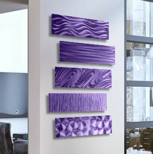 5 PURPLE ART PANELS! Modern 3D Metal Wall Art Panels by Jon Allen  EASY TO HANG!