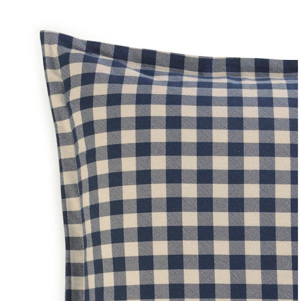 Kingston 1-Piece Navy Blue Plaid Cotton European Sham