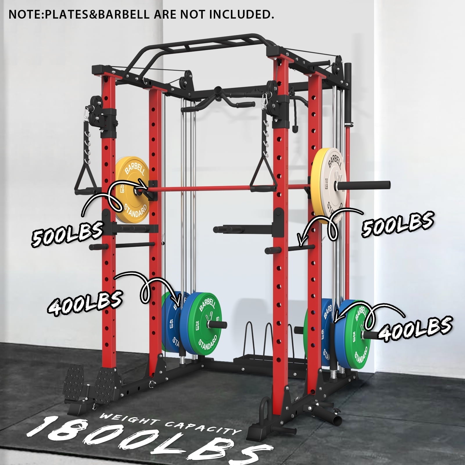 Mikolo Multi-Functional Power Rack, Power Cage with Dual Pulley System, Strength Training Squat Rack, Cable Crossover Machine Home Gym